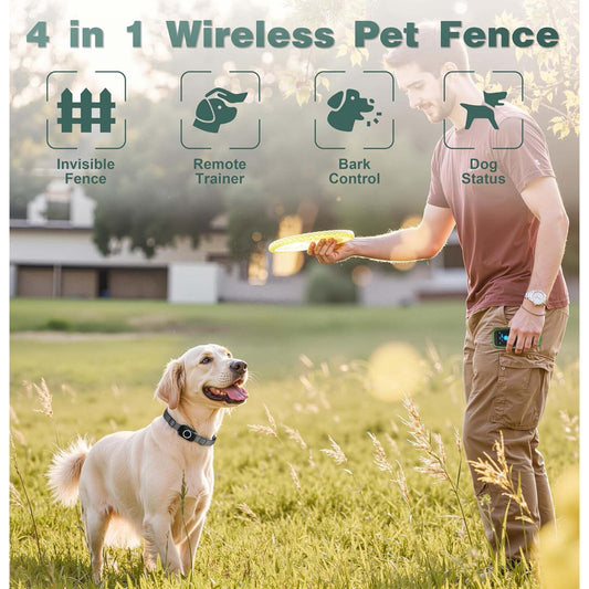 Wireless Dog Fence System – 3300Ft Electric Pet Containment & Training Collar with Remote, Portable Trainer with Beep, Vibration & Shock Modes, Waterproof & Rechargeable