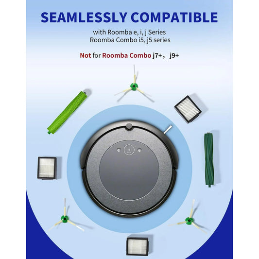 Replacement Parts and Accessories Kit Compatible for iRobot E, I  J Series, Combo i5, j5 Series Robot Vacuum Cleaner, 1 Set Rubber Brushes  3 HEPA Filters  3 Edge Sweeping Brushes