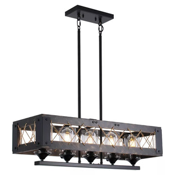 HBEZON 31.5  Pendant Light, 5 Light Height Adjustable Industrial Metal Chandelier for Kitchen Island, Dining Room, Foyer