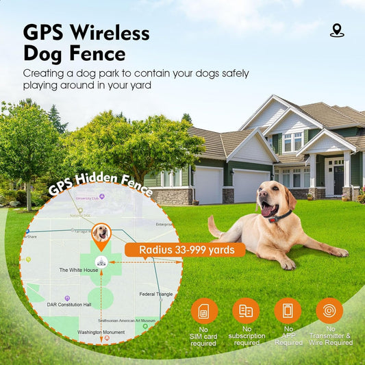 GPS Wireless Dog Fence System – CICPAP 33–999 Yards Rechargeable Electric Dog Boundary Collar, Smart Perimeter Containment System for Medium & Large Dogs, Waterproof for Outdoor Use