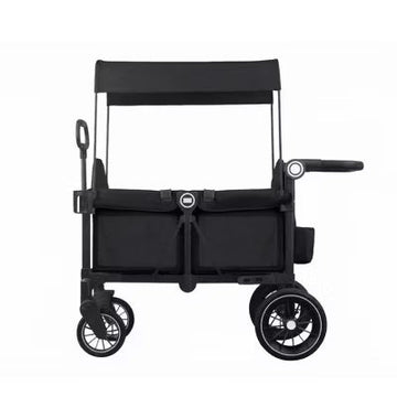 Kinder King 2-Seater All-Terrain Stroller Wagon with Canopy, Shock-Absorbing Wheels, Snack Tray & Storage for Outdoor Use, Black