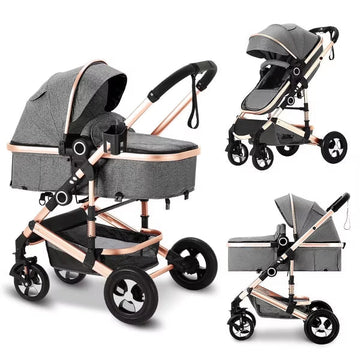 Kinder King Cozi 2 Convertible Baby Stroller, Folding High Landscape Infant Carriage, Adjustable Canopy, Diaper Bag, Anti-Shock