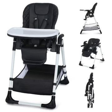 Kinder King Foldable High Chair for Babies & Toddlers, Adjustable Height, Recline, Storage Basket, Double Trays, Easy to Clean