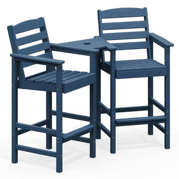 Hyleory HDPE Adirondack Bar Height Loveseat with Built-In Side Table, 2-Person Outdoor Double Chair