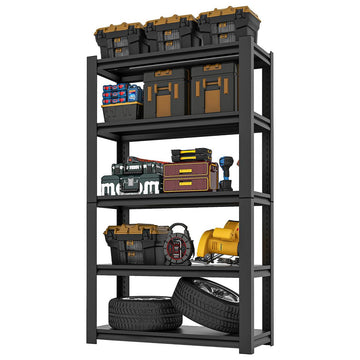 Munora 78"H 5-Tier Extra-Wide Garage Shelf, Adjustable Heavy Duty Metal Rack, 2500 lbs Capacity, Industrial Powder-Coated Steel, 48"W x 18"D, Black