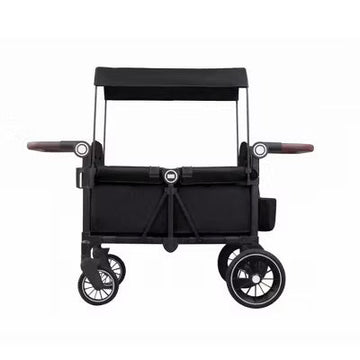 Kinder King All-Terrain Stroller Wagon for 2 Kids with Canopy, Shock-Absorbing Wheels, Snack Tray, Storage Bag & Adjustable Handle, Black
