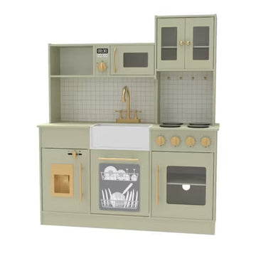 Kinder King Wooden Kids Play Kitchen, Toy Kitchen Playset for Toddler, Pretend Oven, Microwave, Realistic Kitchen Sets for Boys Girls Age 3+, Green