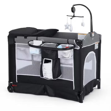 TODECARE 4 in 1 Pack and Play, Multifunction Baby Bassinet Bedside Crib, Portable Baby Nursery Playard w/Changing Table, Storage Basket