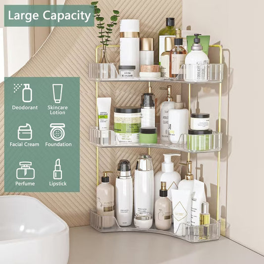 BRINJOY Corner Bathroom Counter Organizer Bathroom Countertop Shelf Makeup Organizer for Vanity Perfume Tray for Corner Storage (3 Tiers, White)