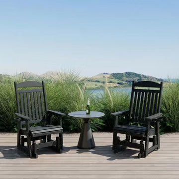 Fortune Candy 1-Person Poly Lumber Patio Glider, with Cup Holders, High Backrest and Deep Contoured Seat, HIPS Material (Matte Black)