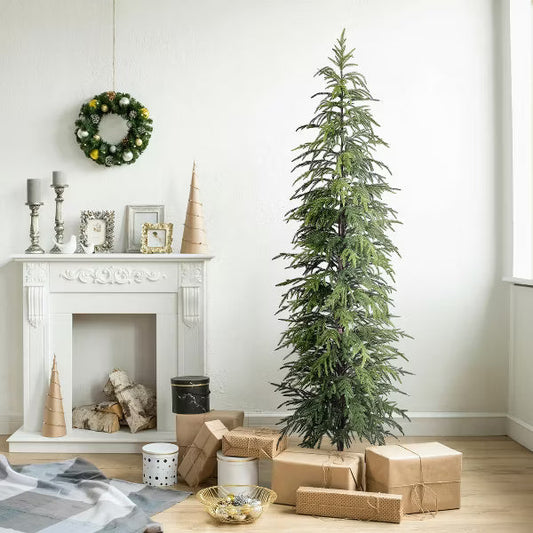 DR.Planzen 6FT Artificial Tree, Slim Artificial Christmas Tree with Black Stand, Narrow Balsam Faux Christmas Tree for Space-Saving Holiday Decor