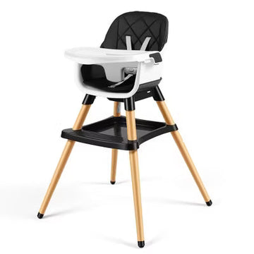 TODECARE High Chair, 7 in 1 Convertible Wooden Highchair for Babies & Toddlers with Adjustable Legs, Double Removable Tray, Safety Harness