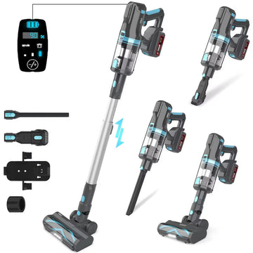 UMLO V11 Cordless Vacuum Cleaner for Home, 45Kpa 60Mins Runtime Powerful Stick Vacuum with LED Touch Screen, 6 in 1 Lightweight