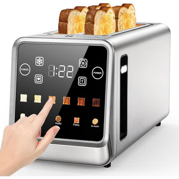 Teendow 1800W 4-Slice Smart Toaster with Digital Touchscreen, Extra-Wide Slots, Stainless Steel,Fast Heating,5 Bread Settings & 6 Shade Options