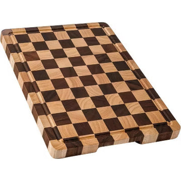 Checkered Cutting Board, Acacia Wood Chopping Board with Grooves and Handles, Butcher Block Serving Board for Kitchen, 16.5" x 11.6