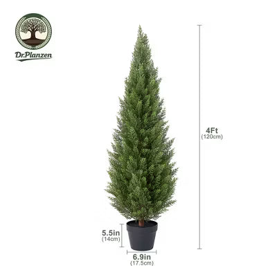 DR.Planzen Artificial Cedar Tree, 3/4/5/6ft Faux Tree with Realistic Trunk, UV Resistant Fake Tree for Porch Patio Indoor & Outdoor Home Décor 1 Pack