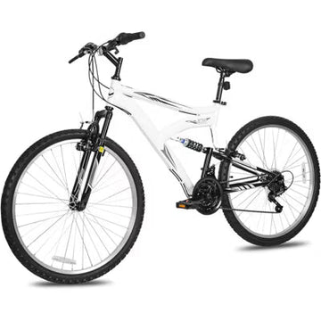 hykolity 18 Speed Mountain Bike, 26" Wheel MTB Outdoor Cycling Bicycle with Adjustable Saddle, Dual Full Suspension for Men Women - Pale White