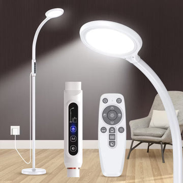 Morfone LED Full-Spectrum Happy Therapy Lamp. 10 adjustable brightness non-UV sunlight lamps, retractable floor-mounted phototherapy lamp.