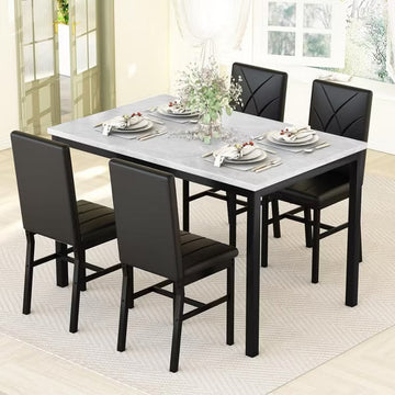 Hooseng Dining Table Set for 4,Faux Marble Small Dining Room Table Set for 4, Modern 5 Piece Dining Table Set for Kitchen and Dining,