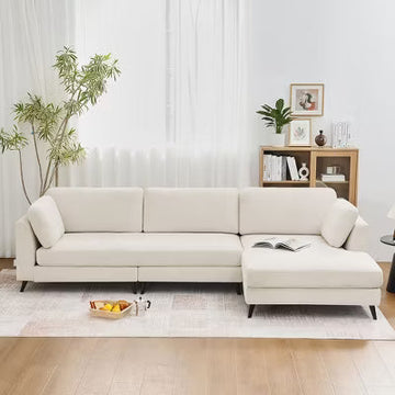 Oversized 3-Seat Chenille Sectional Sofa with Wide Chaise Lounge and One-Piece Seat Cushion, Thick Backrest for Deep Comfort