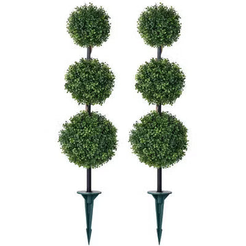 DR.Planzen 3FT Artificial Topiary Tree, Three Ball Faux Tree with Realistic Trunk & Ground Spike, Fake Plant for Indoor & Outdoor Home Décor