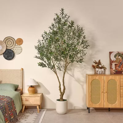 DR.Planzen 6/7/8FT Double-Fork Artificial Olive Tree in White Oval Planter, Realistic Faux Olive Tree with Elegant Branching for Indoor Outdoor Decor?