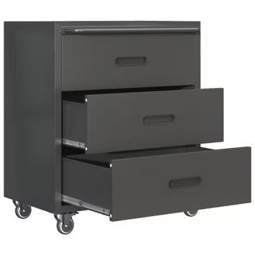 VIYET 35"H 3-Drawer Heavy-Duty Steel Storage Cabinet with Lockable Wheels, 200LBS Capacity for Garage/Office/Home Organizer (Black)