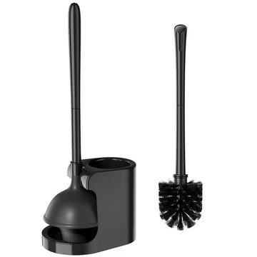 Toilet Bowl Brush Plunger Set with Extended Handle 2-in-1 , Toilet Brush Bristle Plunger Combo 1 Set, Black
