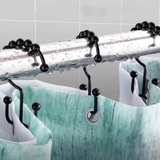 Shower Curtain Hooks Rings, Premium Stainless Steel Rustproof Double Glide Shower Hooks for Bathroom Shower Rods Curtains,Set of 12, Black