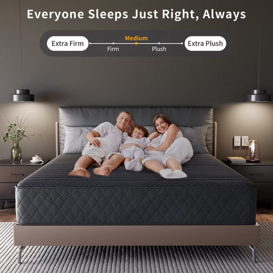 Swedrea Hybrid Mattress Breathable Medium Cooling Memory Foam Bed-in-a-Box Black