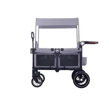 Kinder King 2-Seater All-Terrain Stroller Wagon with Canopy, Shock-Absorbing Wheels, Snack Tray & Storage for Outdoor Use, Gray