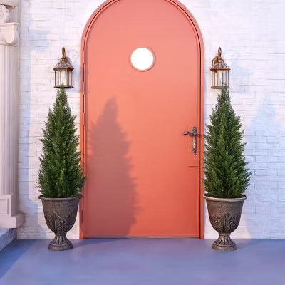 DR.Planzen Artificial Cedar Tree, 3/4/5/6ft Faux Tree with Realistic Trunk, UV Resistant Fake Tree for Porch Patio Indoor & Outdoor Home Décor 2 Pack