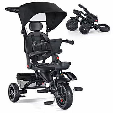 TODECARE 7-in-1 Baby Folding Stroller Tricycle with Adjustable Push Handle and Canopy