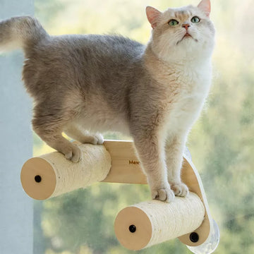 Mewoofun Pet Beds Cat Wall Shelves Wall Mounted Steinway Cat Step Double Cat Furniture Climbing Frame with Suction Cup, Brown, 14.96"*7.28"*4.72"