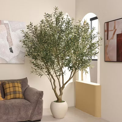 DR.Planzen 7ft Double-Trunk Artificial Olive Tree with Oversized White Planter (15" or 18"), Large Faux Olive Tree for Indoor/Outdoor Home Decor