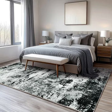 LOVEVOOK Black White Abstract Area Rug, Machine Washable Living Room Rug Non-Slip Indoor Carpet, Modern Rugs for Bedroom Dining Room 5x7 Feet
