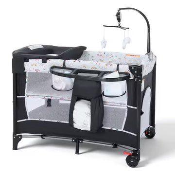 TODECARE 4 in 1 Pack and Play, Multifunction Baby Bassinet Bedside Crib, Portable Baby Nursery Playard w/Changing Table, Storage Basket