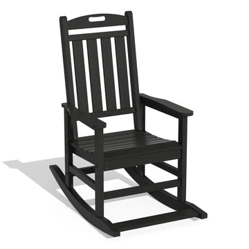 HDPE Outdoor Rocking Chairs , Patio Rocking Chairs with footrest design, Smooth Porch Rocker for Lawn,Porch,Backyard,Indoor and Garden,Black