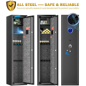 TTLIFE Biometric Gun Safe, Quick Access 5-Gun Large Metal Gun Security Cabinet with Built-in Lock Box,Removable Storage Shelf and LED Light for Gun
