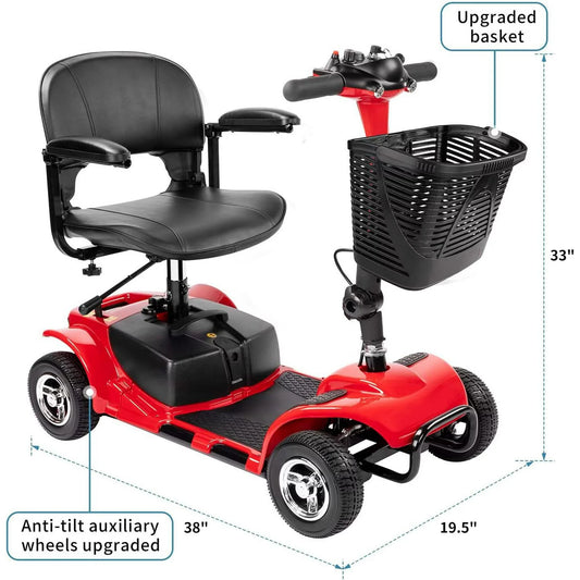 BALICHUN 4-Wheel Scooter - Portable Folding Mobility Scooter - Power Electric Mobility Scooters for Seniors, Adults, Handicapped, Elderly - Foldable Travel Wheelchair - Range Extended Battery,Red