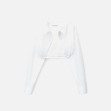 T by Alexander Wang Tucked Shirt Bolero and Logo Elastic Top - White