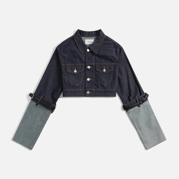 Coperni Cropped Hybrid Denim Jacket - Dark Navy