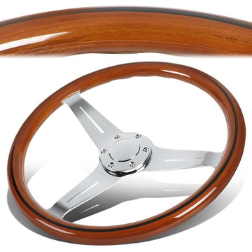 15 in. Vintage Style 2 in. Deep Dish Stainless Steel Spokes Wood Grain Steering Wheel