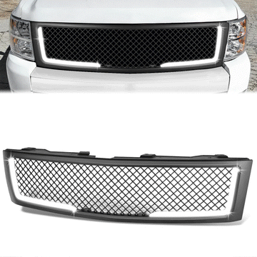 07-13 Chevy Silverado 1500 LED DRL Front Grille - Diamond Mesh