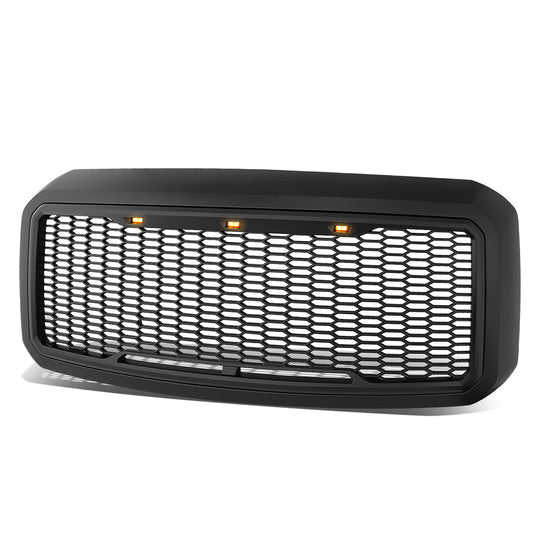 11-16 Ford F250 F350 F450 F550 Super Duty Front Grille+LED - Honeycomb Mesh - Matte Black