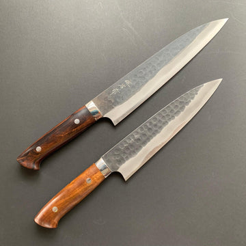 Gyuto knife, Aogami Super carbon steel, Kurouchi and Tsuchime finish - Saji