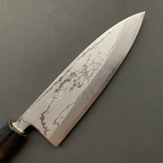 Deba knife, Shirogami 2 carbon steel, damascus finish - Kitaoka