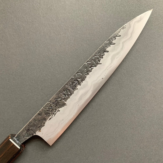 Petty knife, Aogami 2 with soft iron cladding, ENN Damascus and Kurouchi finish - Manaka Kisuke