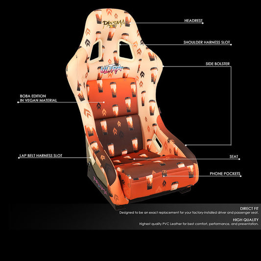 Vegan Satin Fixed Back Racing Bucket Seat - FRP-303-BOBA