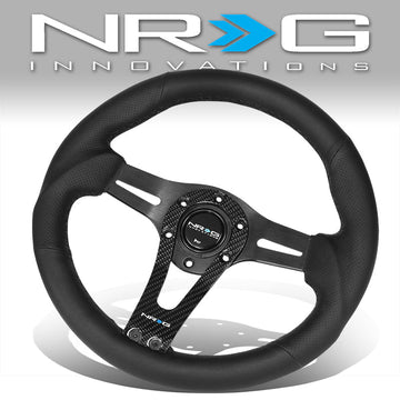 320mm Aluminum Carbon Fiber Spoke Leather Grip Steering Wheel - RST-002RCF